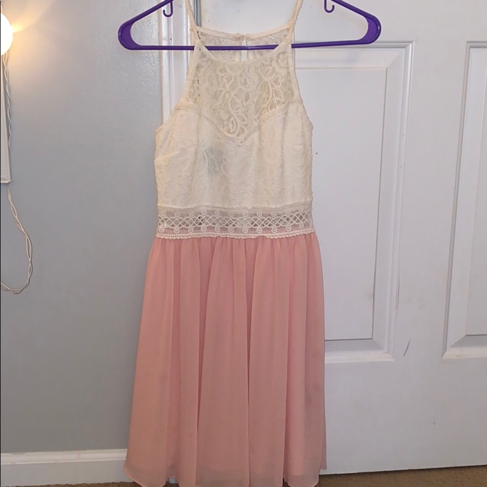 lace front pink flowy dress